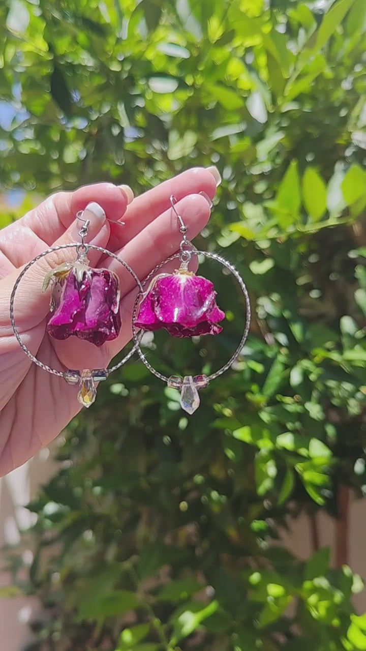 Pendientes de rosas reales resinadas