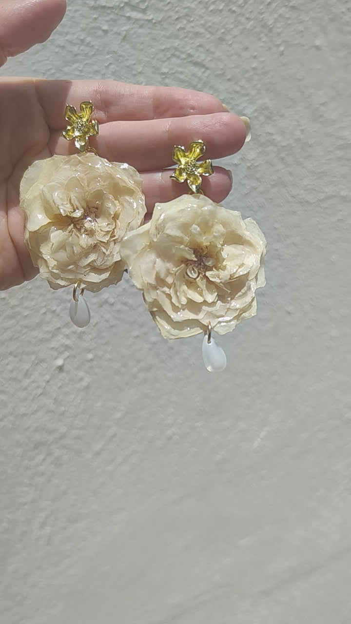Pendientes de rosas reales resinadas