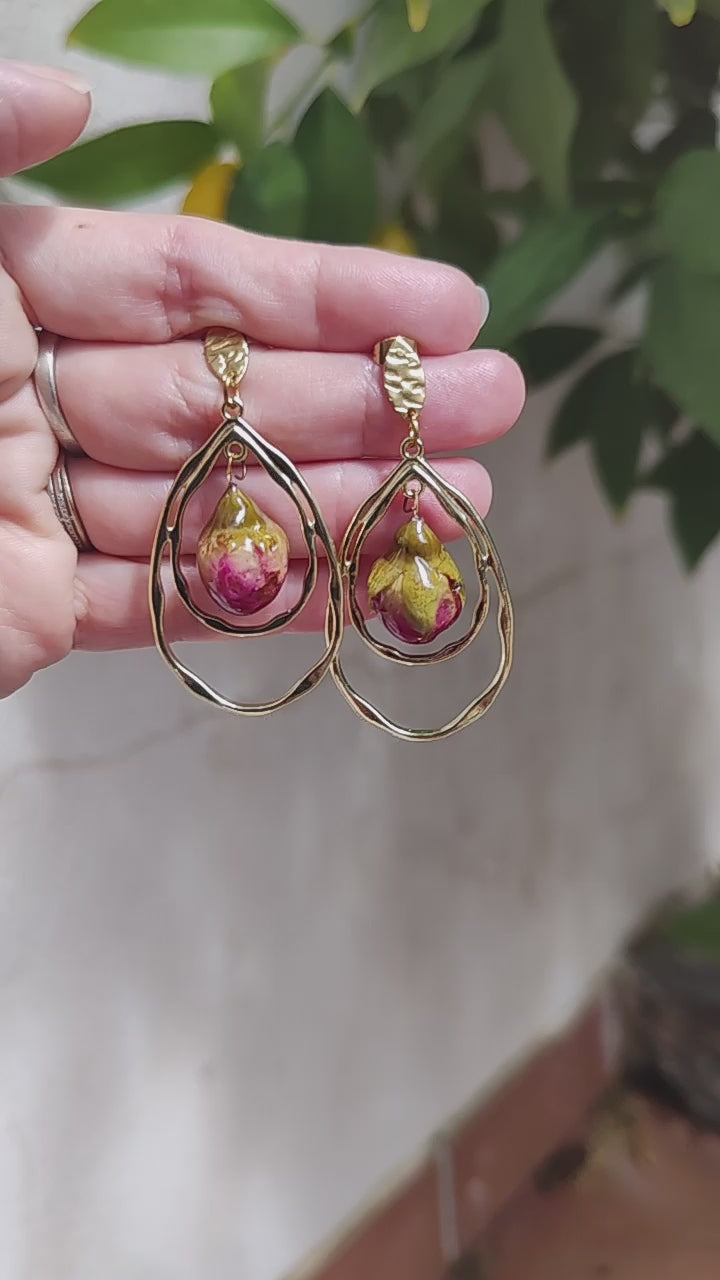 Pendientes de mini rosas reales