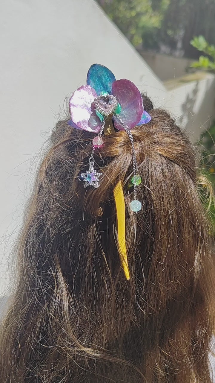 Pasador de pelo de palo con orquídea real