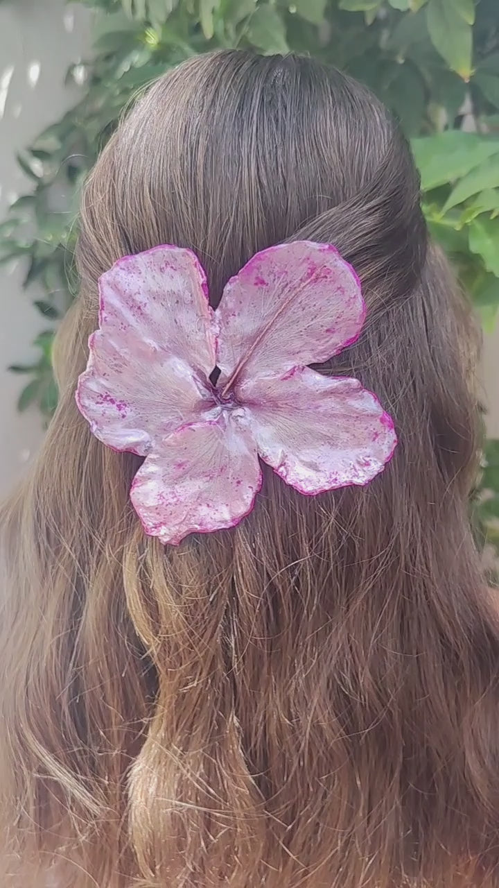 Clip de pelo de hibisco real en resina. Horquilla de pelo de hibisco auténtico. Accesorios para el pelo. Accesorio floral boho para cabello, ideal para bodas, verano y estilo.