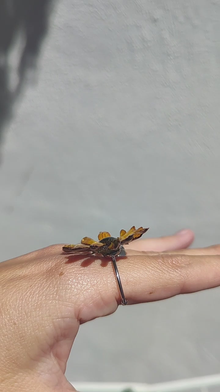 Anillo de margarita real resinada