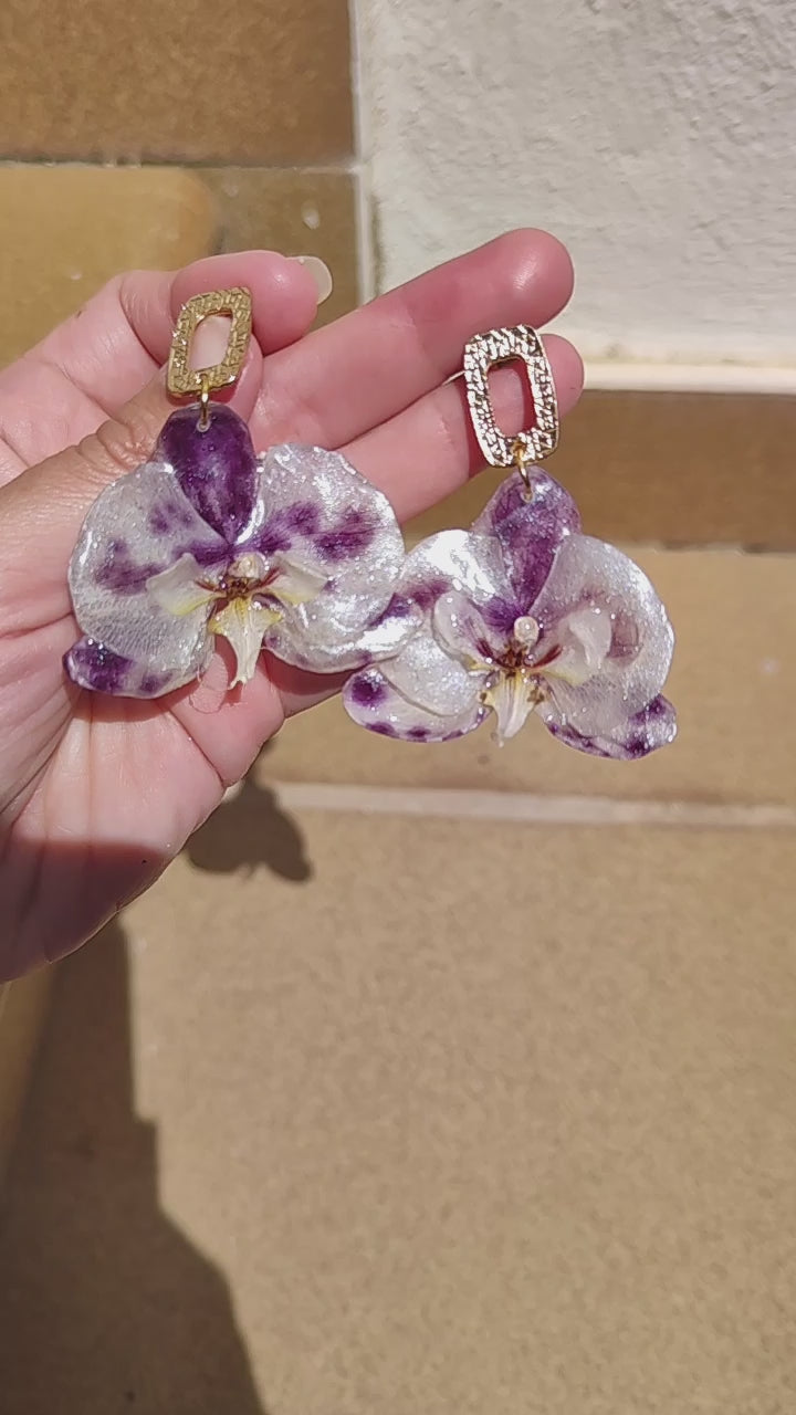 Pendientes de orquídea  auténtica, joyería de resina hecha a mano, pendientes florales colgantes para mujer, regalo botánico