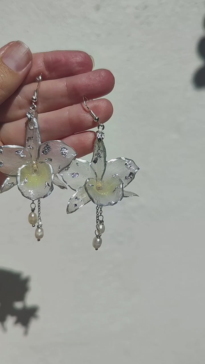 Pendientes Orquídea Natural Blanca en Resina, Joyería Floral Real Hecha a Mano, Pendientes Botánicos Elegantes, Regalo Mujer, Pendientes Novia