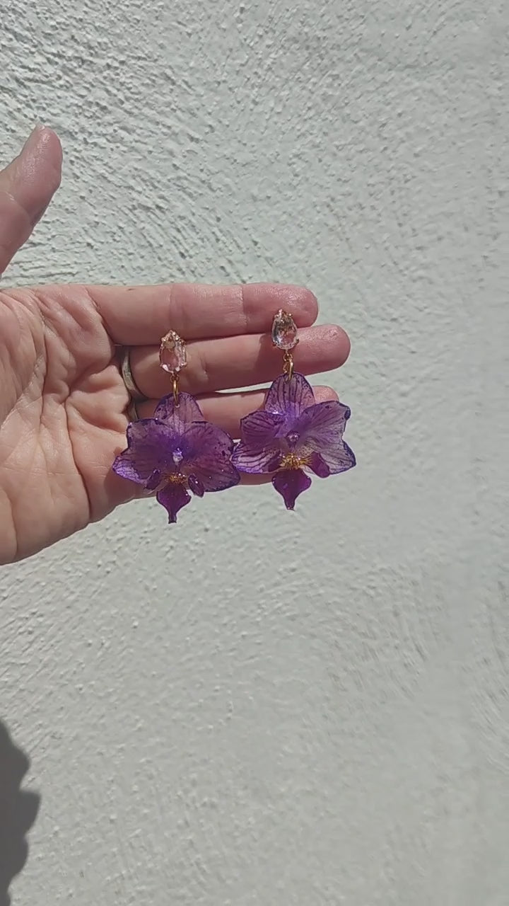 Pendientes de orquídea auténtica, joyería de resina hecha a mano, pendientes florales colgantes para mujer, regalo botánico