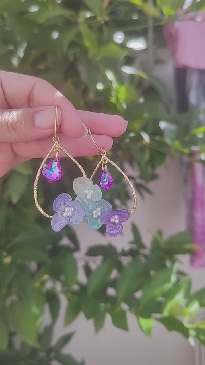 Pendientes con hortensias auténticas