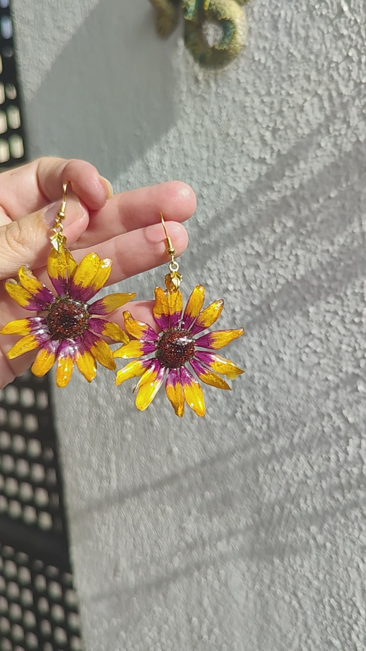 Margaritas bicolor auténticas resinadas con enganche de acero inoxidable – Joyería natural