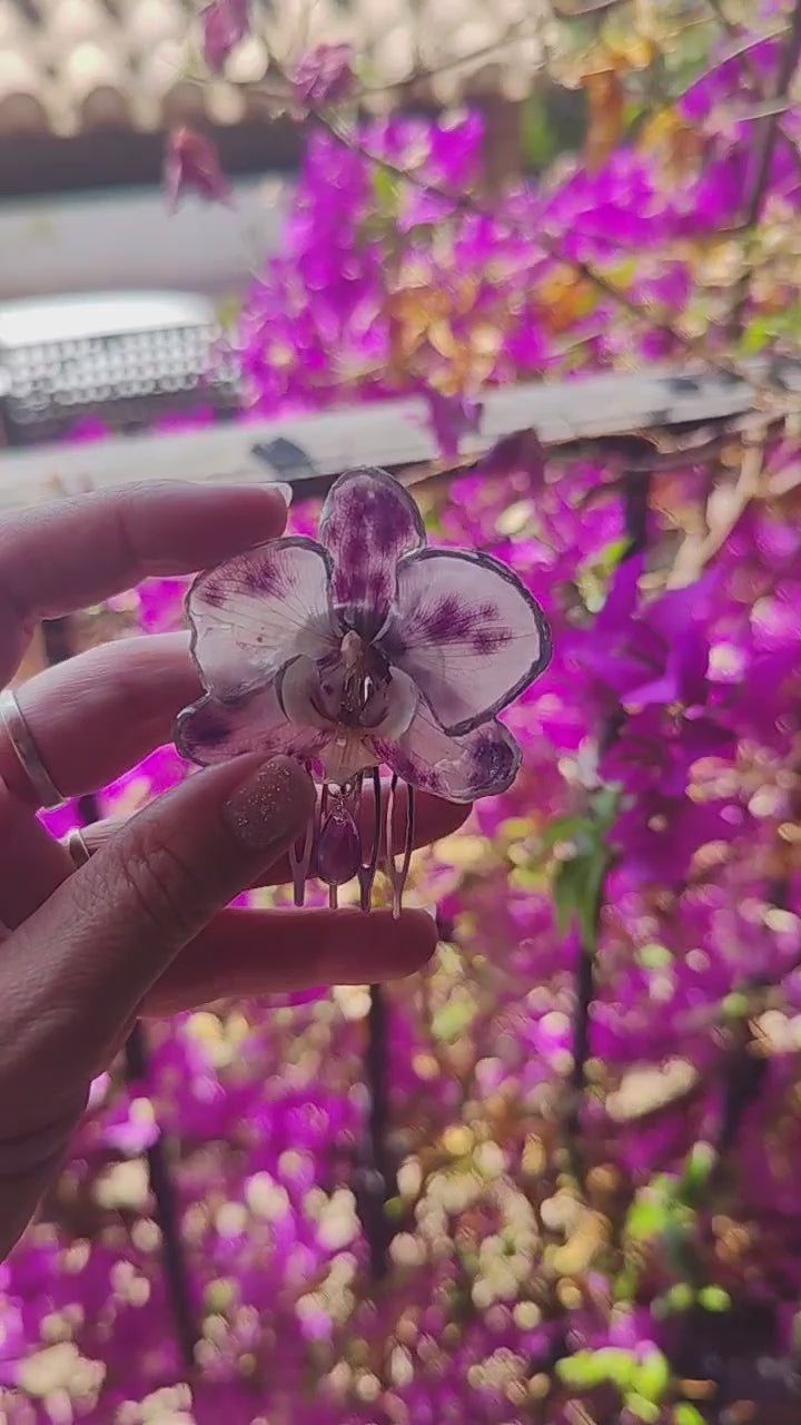 Pasador de pelo de orquídea auténtica resinada