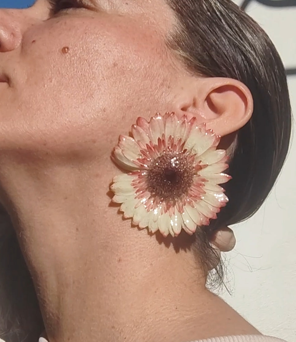 Real Gerbera Flower Earrings. Handmade Resin Jewelry, Yellow & Blush Pink Pressed Flowers, Botanical Floral Earrings Gift