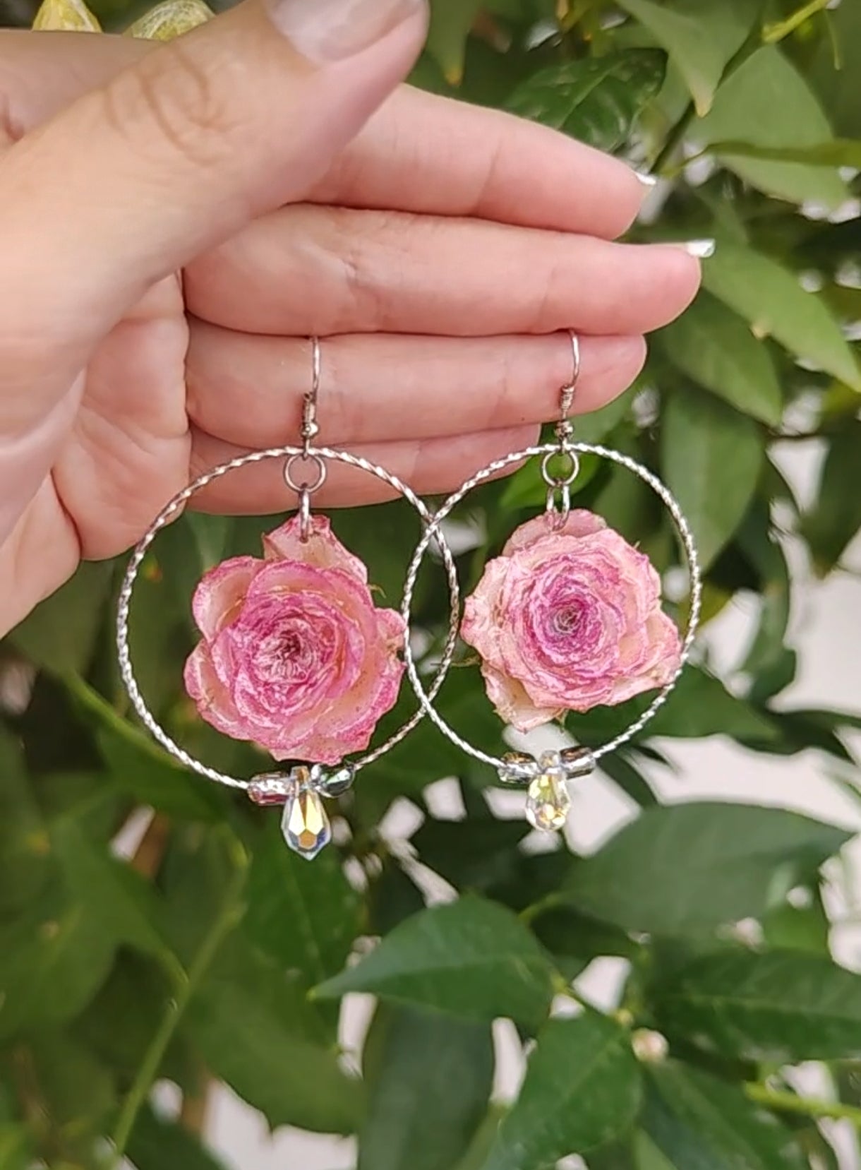 Pendientes de rosas reales resinadas