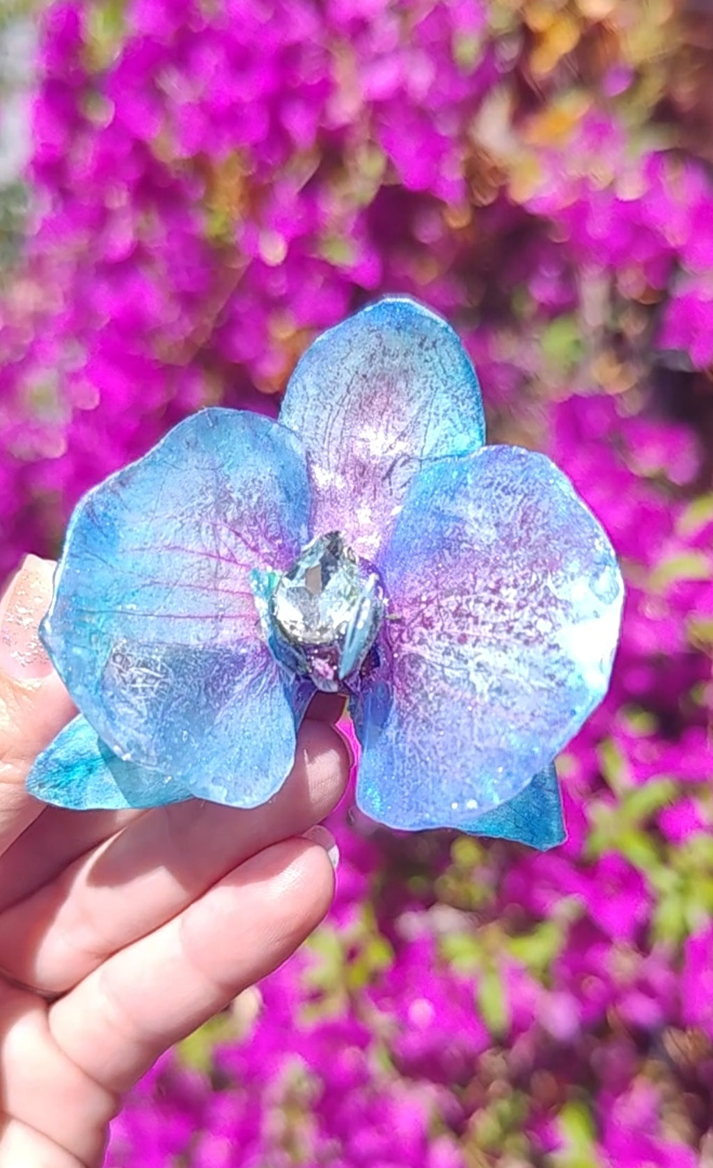 Clip de pelo de orquídea real resinada