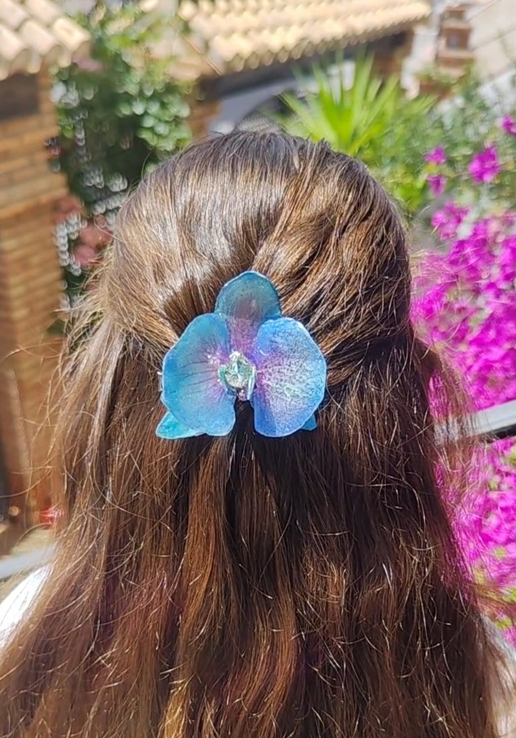 Clip de pelo de orquídea real resinada