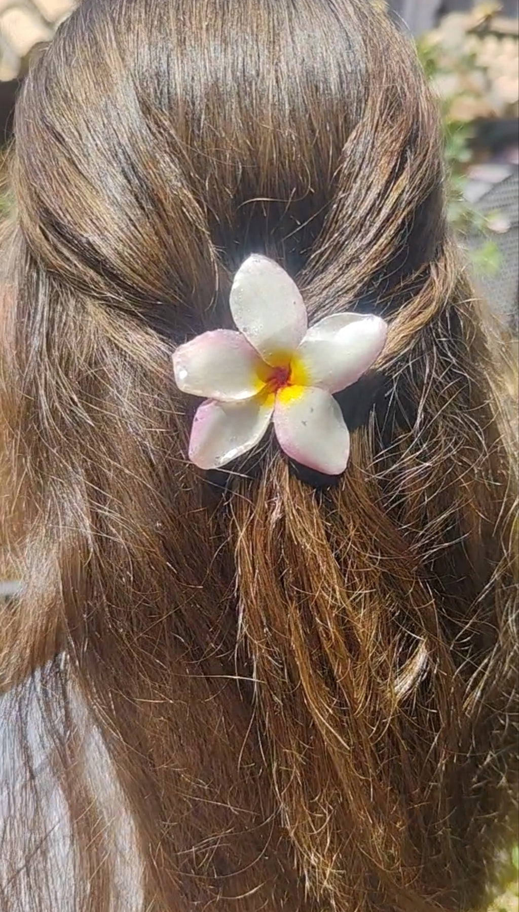 Clip de pelo de flor de mayo o plumeria en resina