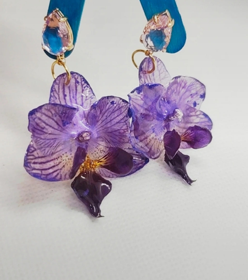 Pendientes de orquídea auténtica, joyería de resina hecha a mano, pendientes florales colgantes para mujer, regalo botánico