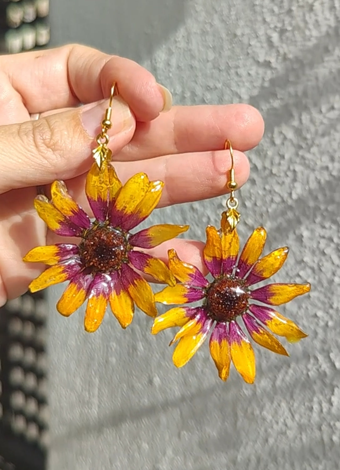 Margaritas bicolor auténticas resinadas con enganche de acero inoxidable – Joyería natural