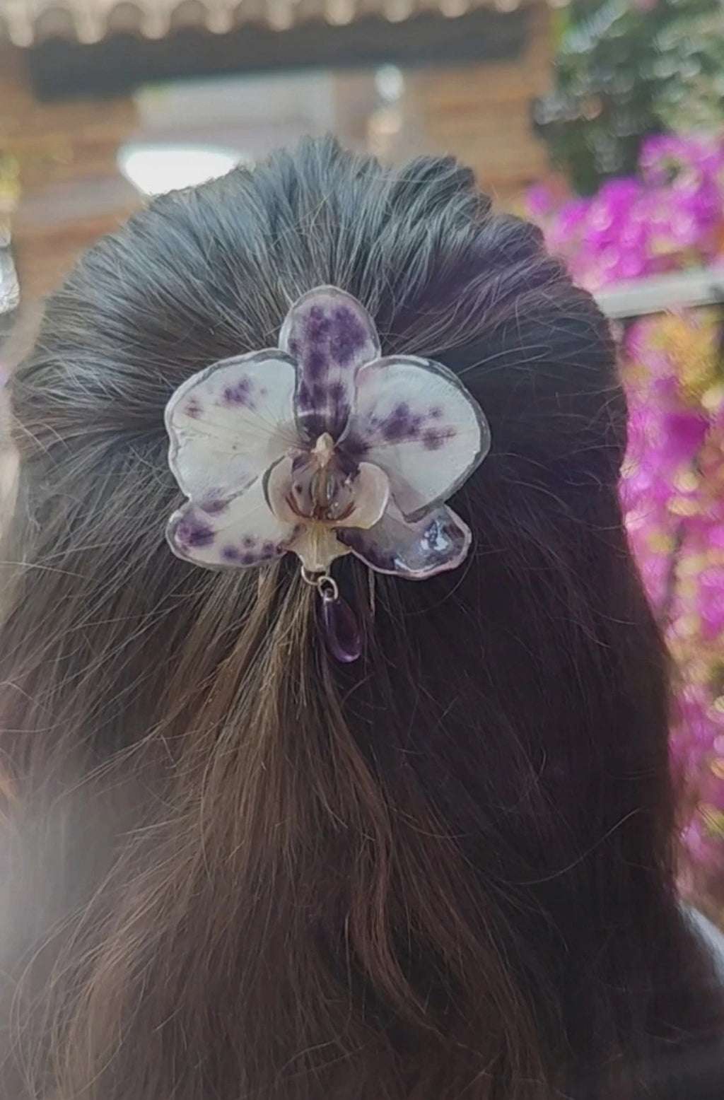 Pasador de pelo de orquídea auténtica resinada