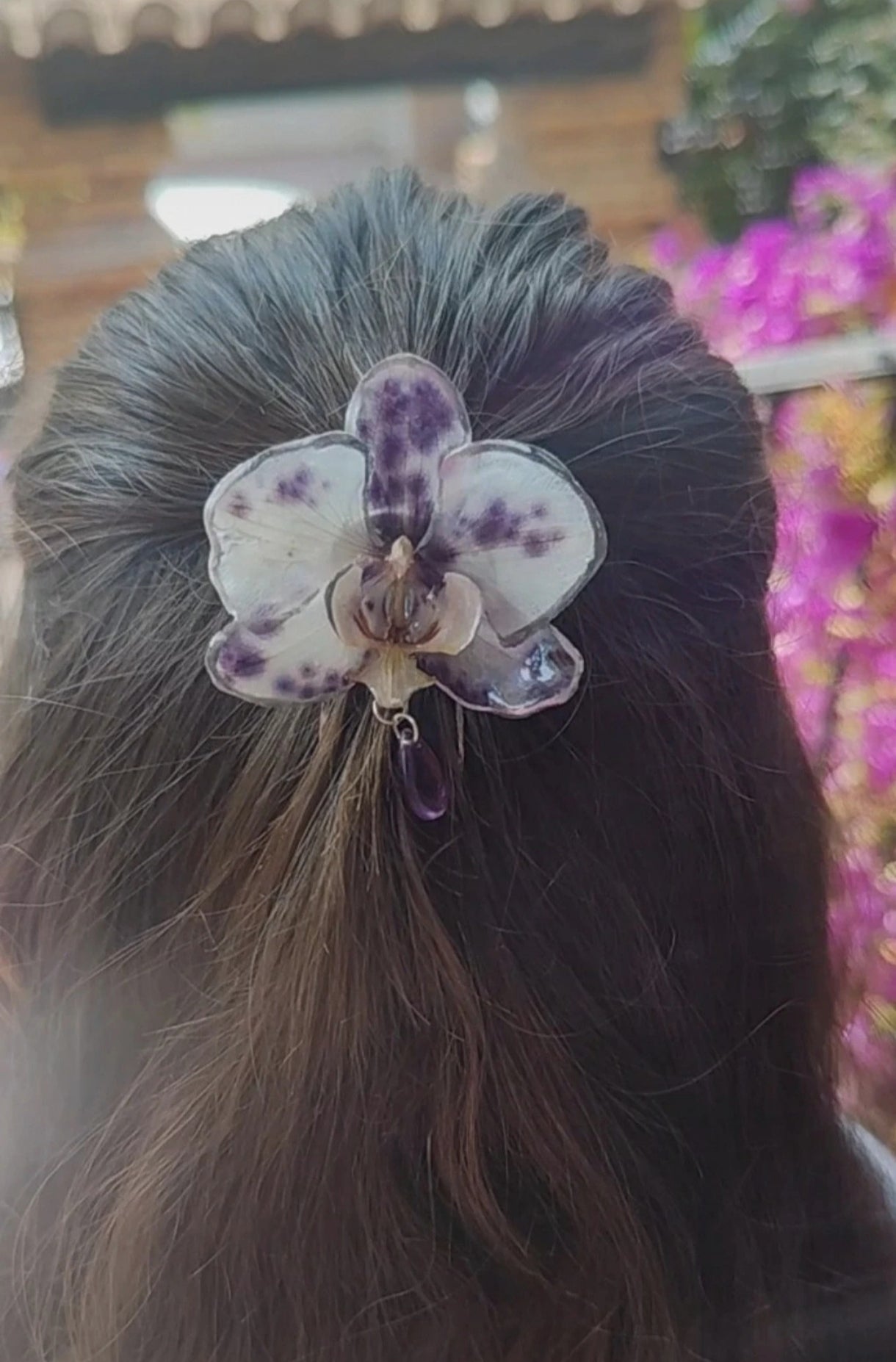Pasador de pelo de orquídea auténtica resinada