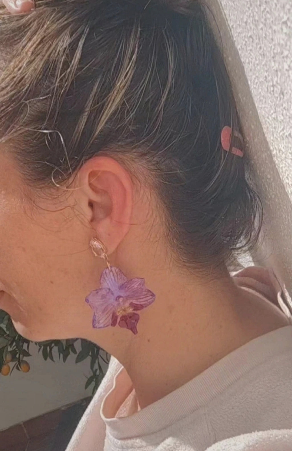 Pendientes de orquídea auténtica, joyería de resina hecha a mano, pendientes florales colgantes para mujer, regalo botánico