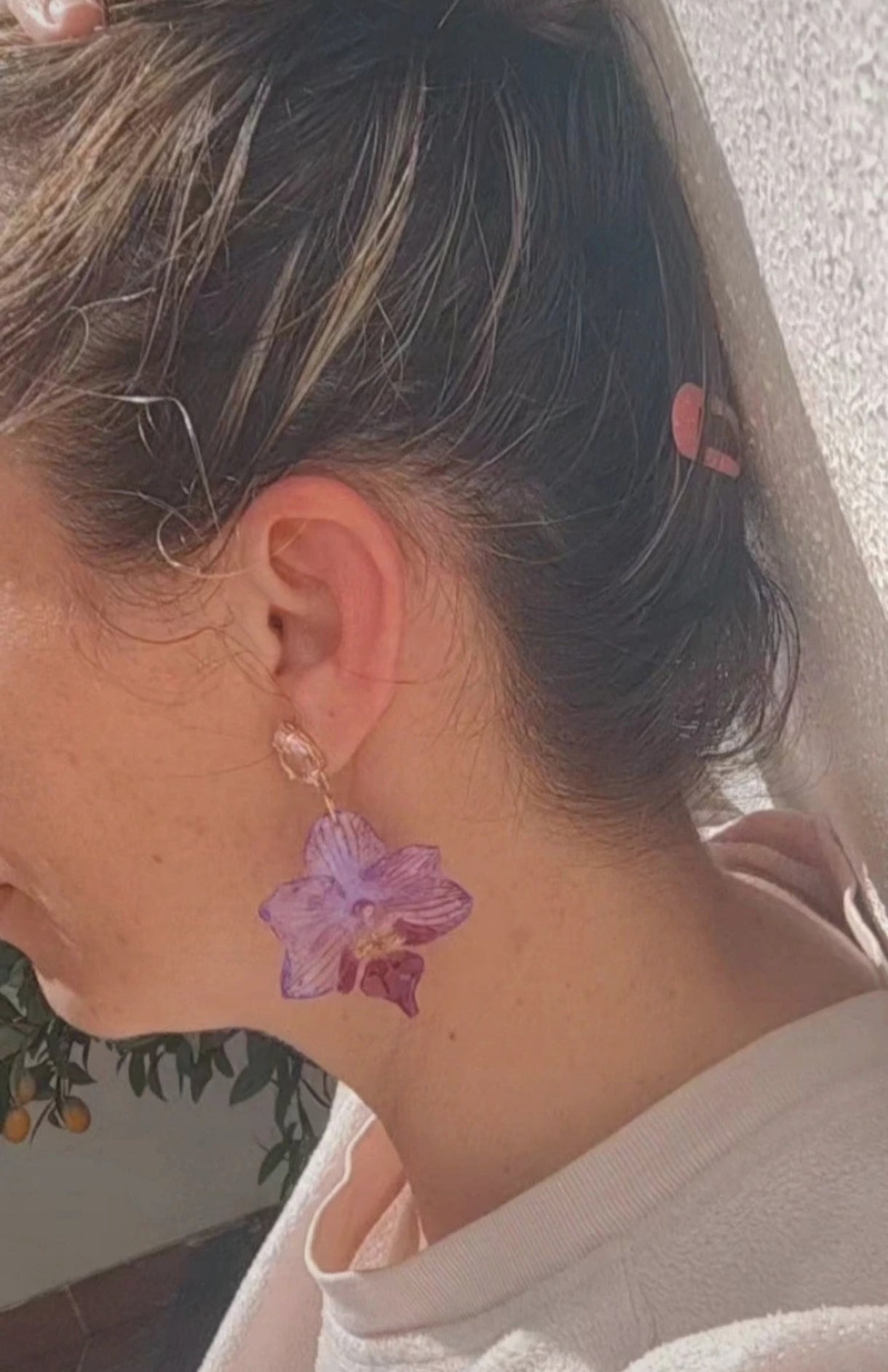 Pendientes de orquídea auténtica, joyería de resina hecha a mano, pendientes florales colgantes para mujer, regalo botánico