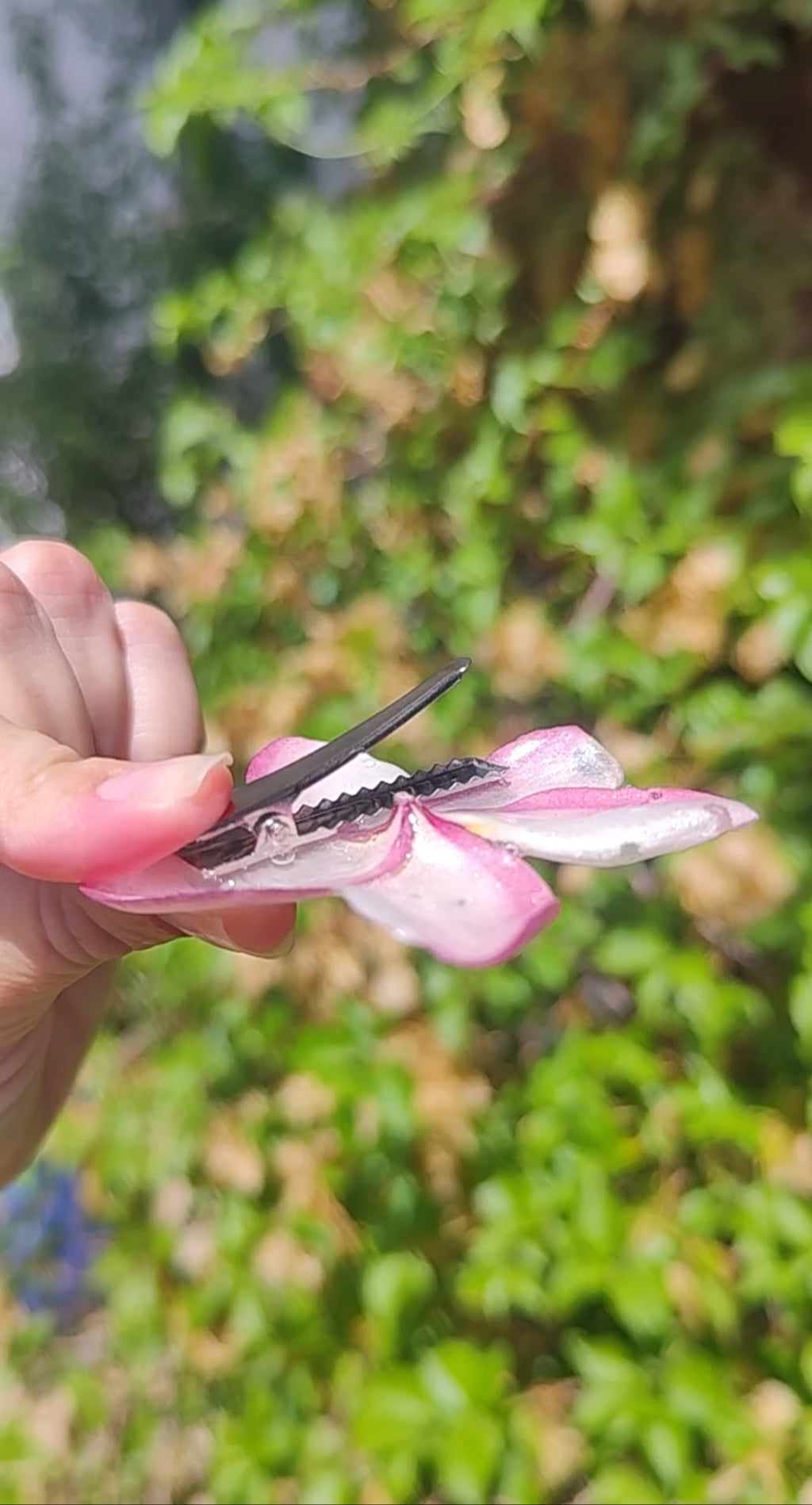 Clip de pelo de flor de mayo o plumeria en resina