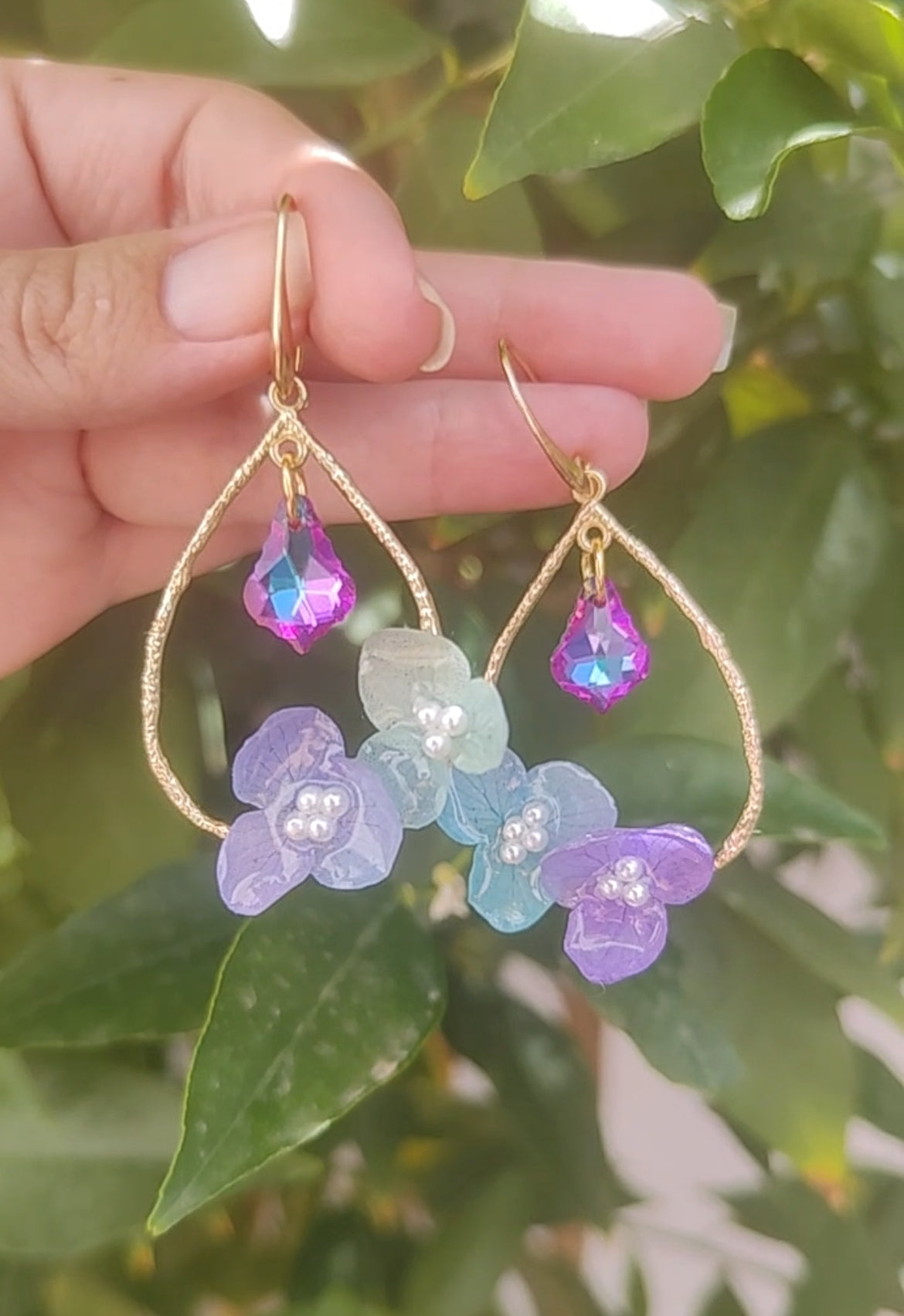 Pendientes con hortensias auténticas