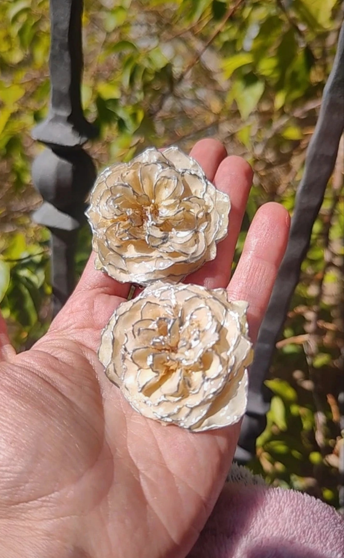Pendientes artesanos de rosas reales resinadas