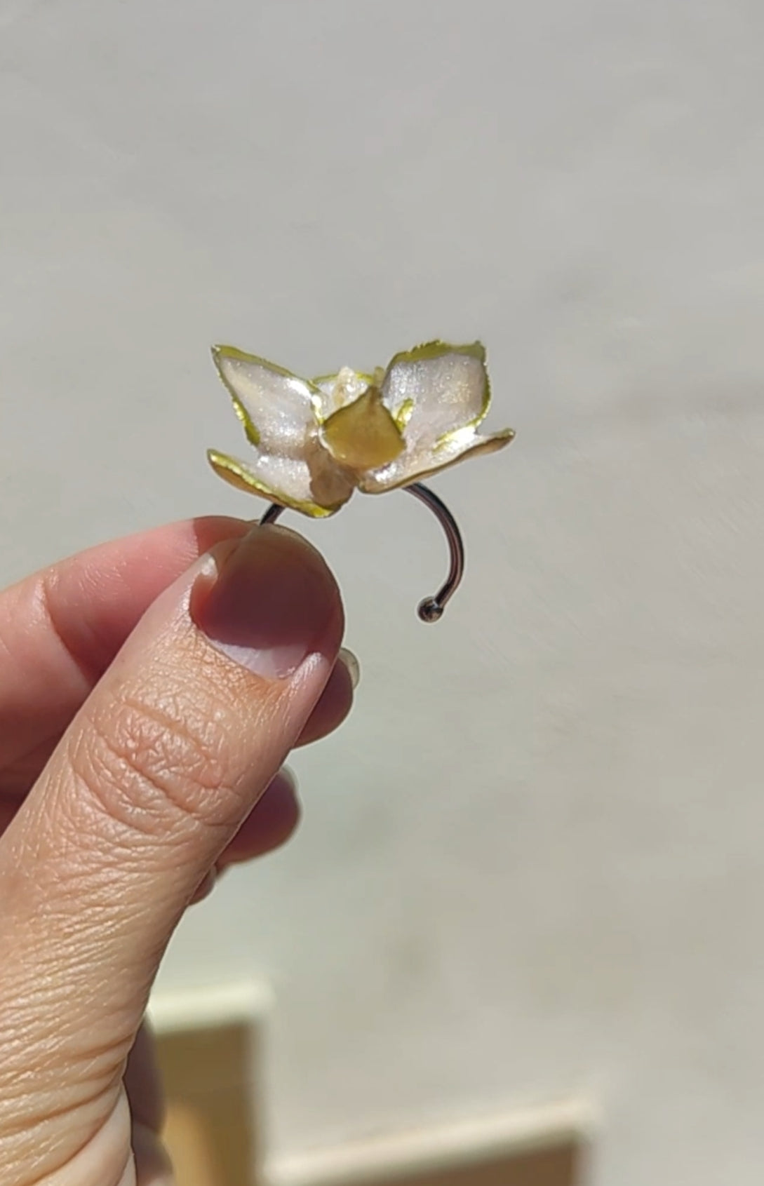 Anillo de mini orquídea real resinada