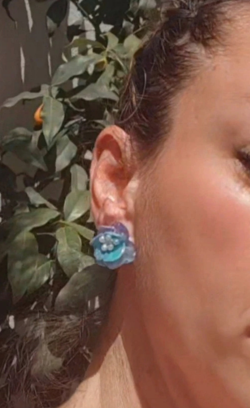 Pendientes de hortensia bicolor real resinada