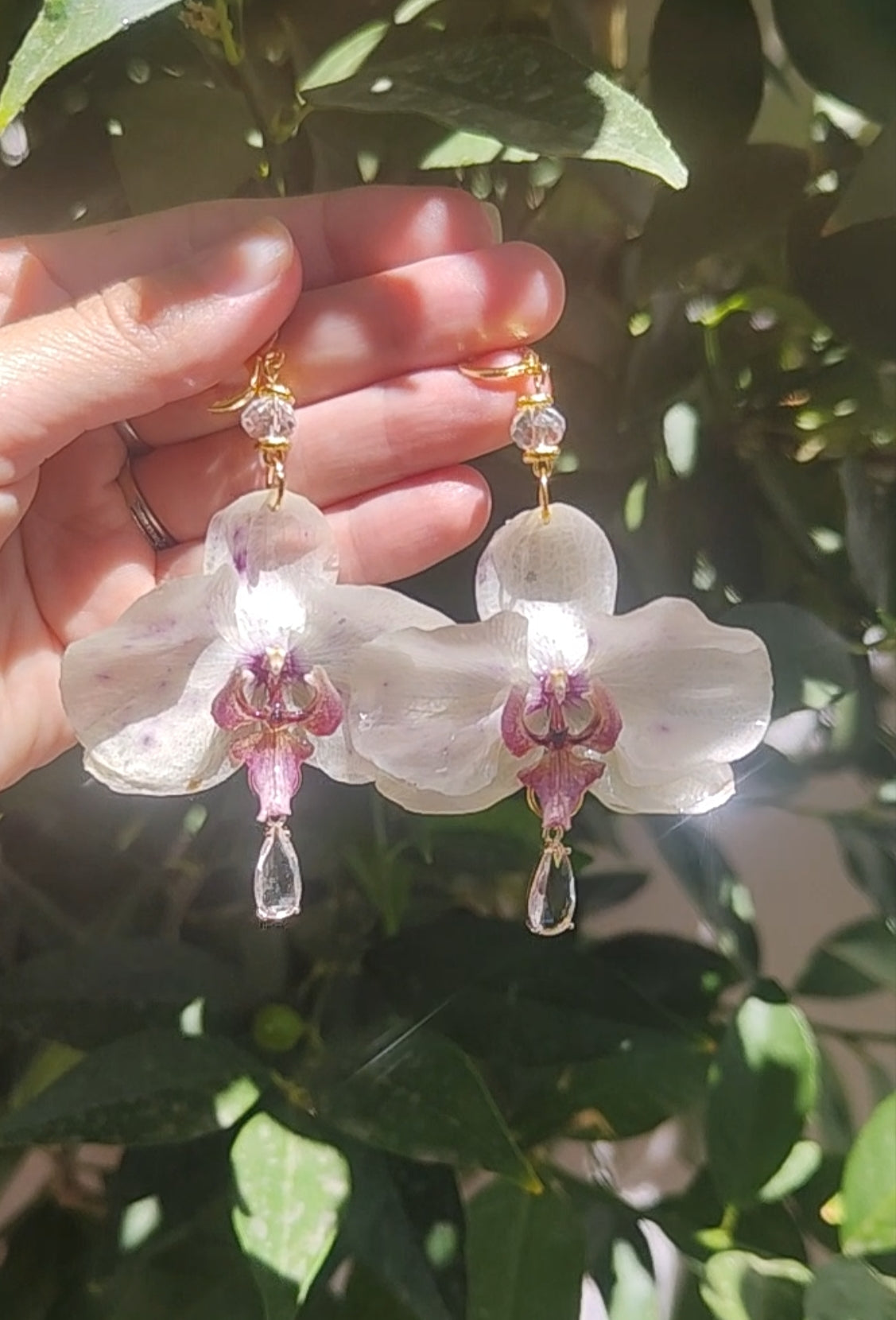 Pendientes de orquídeas auténticas • En acero inoxidable. Joyería floral hecha a mano • Aros con diseño botánico • Pendientes naturales • Regalo floral excepcional • Joyería cottagecore