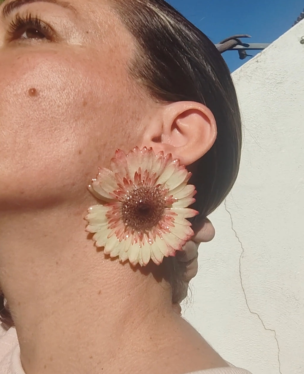 Real Gerbera Flower Earrings. Handmade Resin Jewelry, Yellow & Blush Pink Pressed Flowers, Botanical Floral Earrings Gift