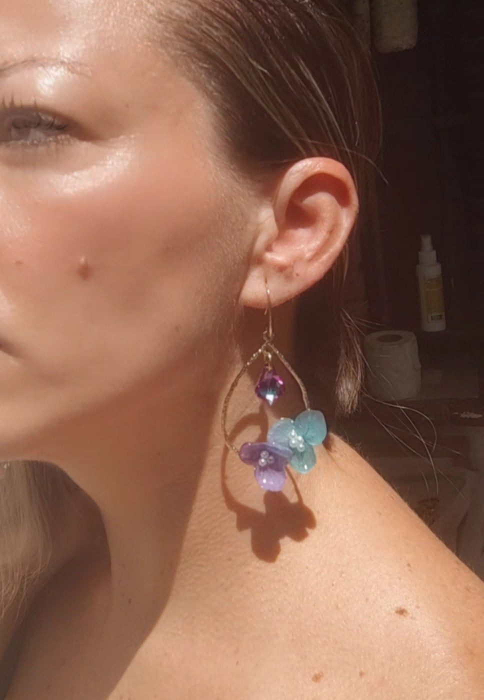 Pendientes con hortensias auténticas