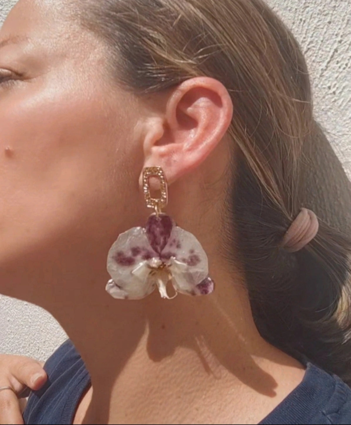 Pendientes de orquídea  auténtica, joyería de resina hecha a mano, pendientes florales colgantes para mujer, regalo botánico