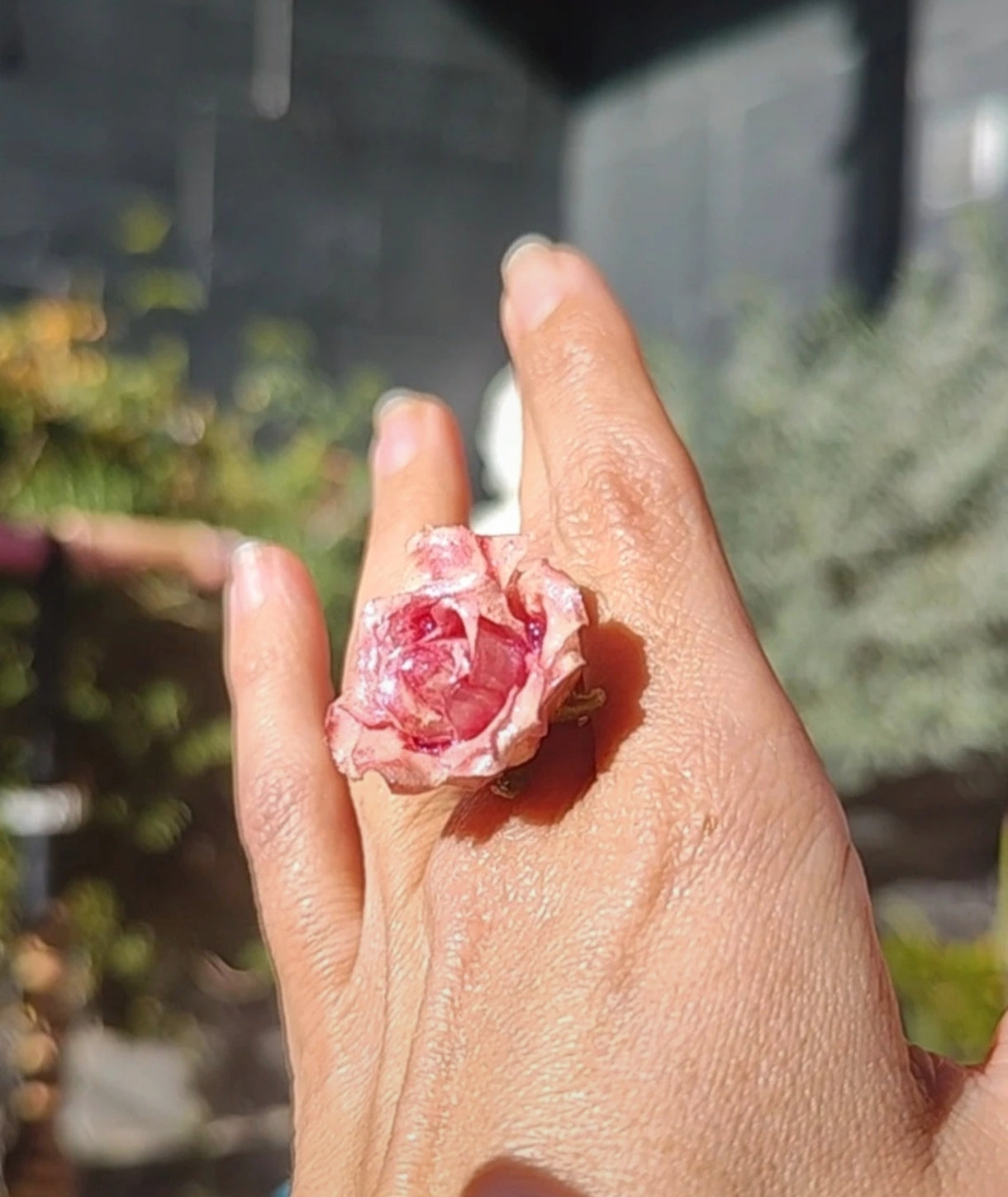 Anillo de rosa real resinada