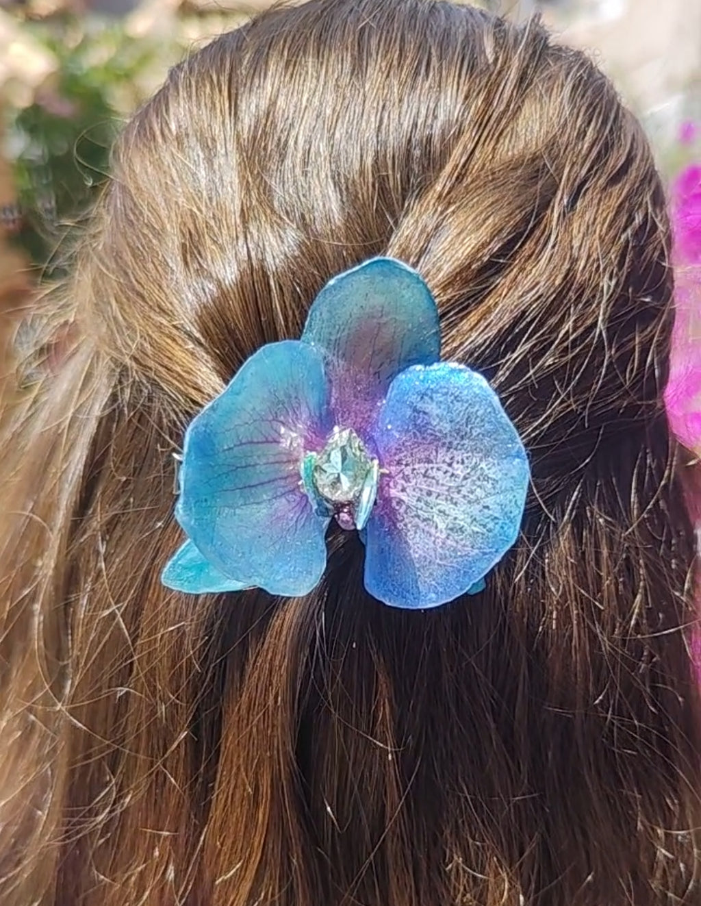 Clip de pelo de orquídea real resinada