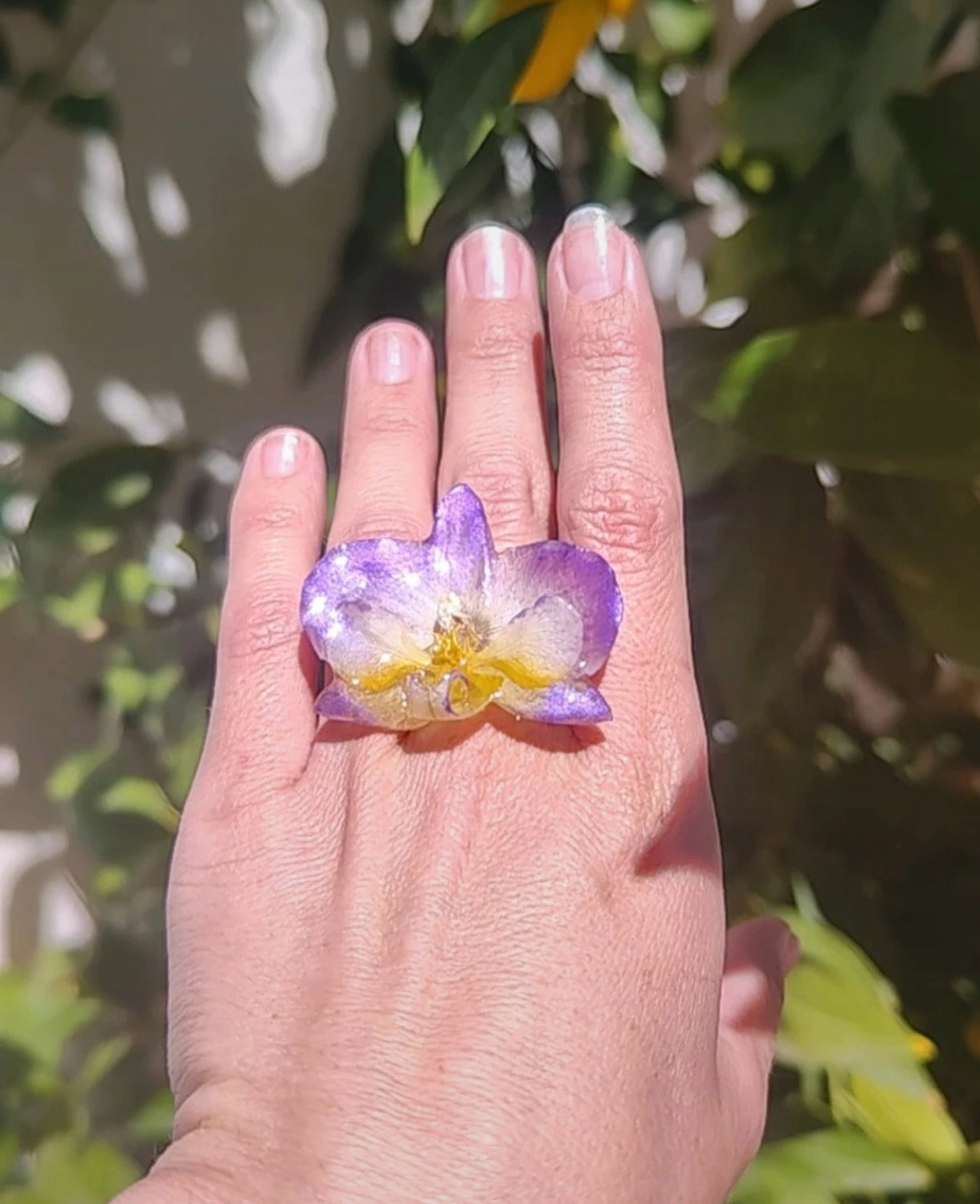 Anillo de orquídea real resinada