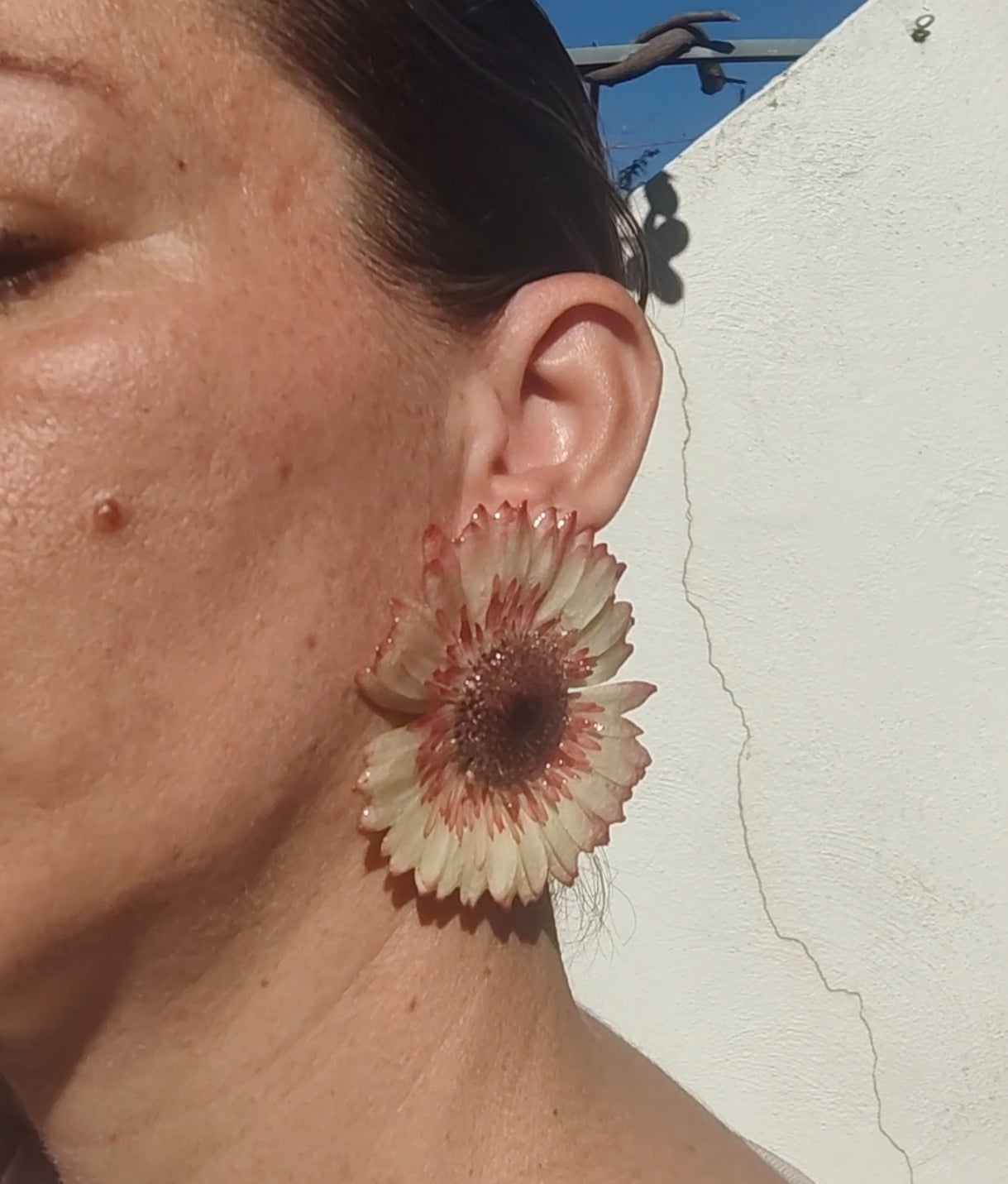 Real Gerbera Flower Earrings. Handmade Resin Jewelry, Yellow & Blush Pink Pressed Flowers, Botanical Floral Earrings Gift