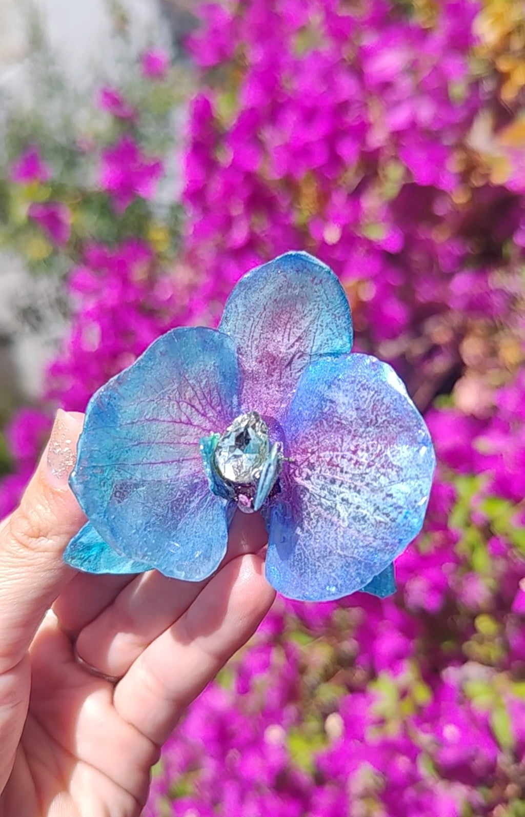Clip de pelo de orquídea real resinada