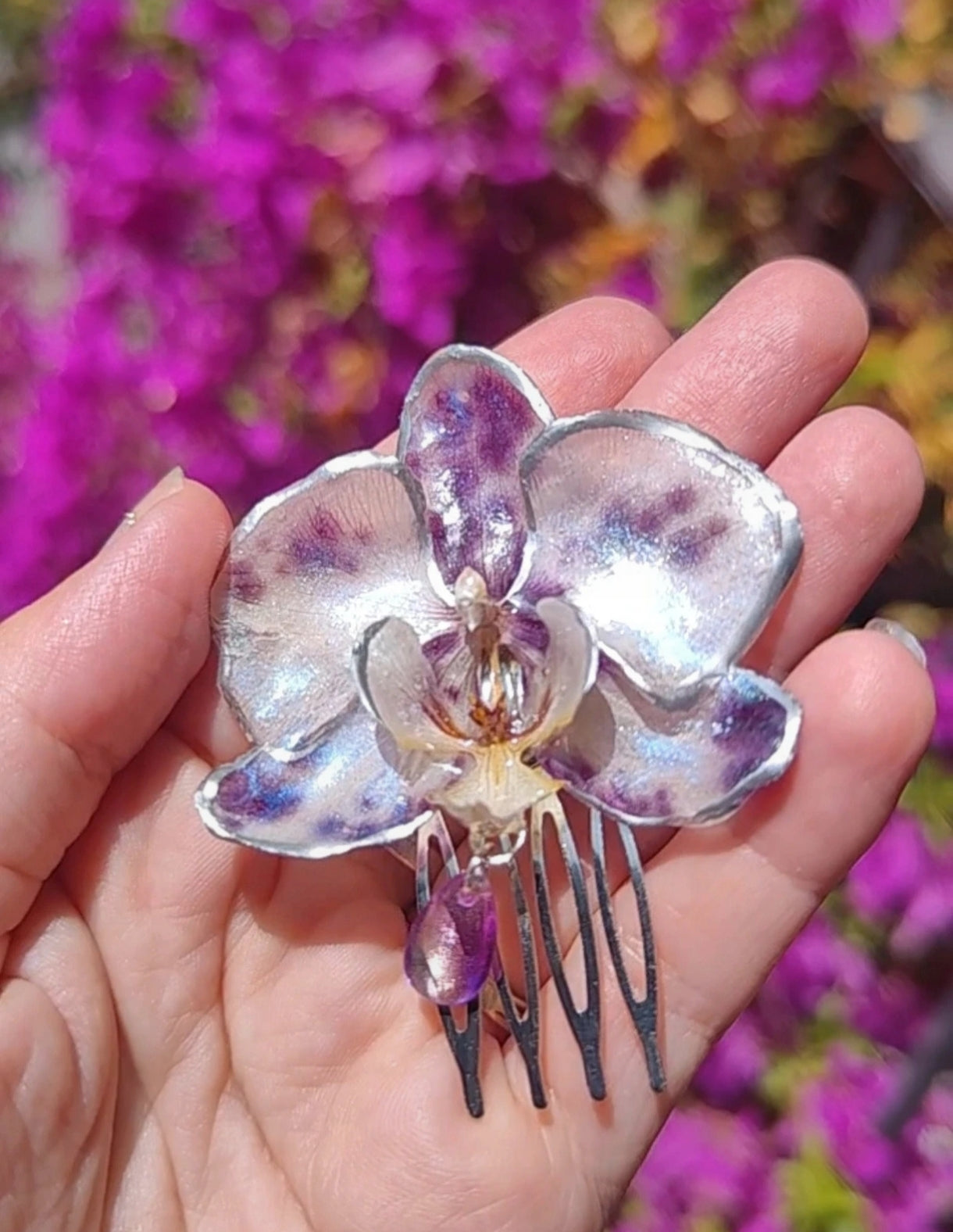 Pasador de pelo de orquídea auténtica resinada