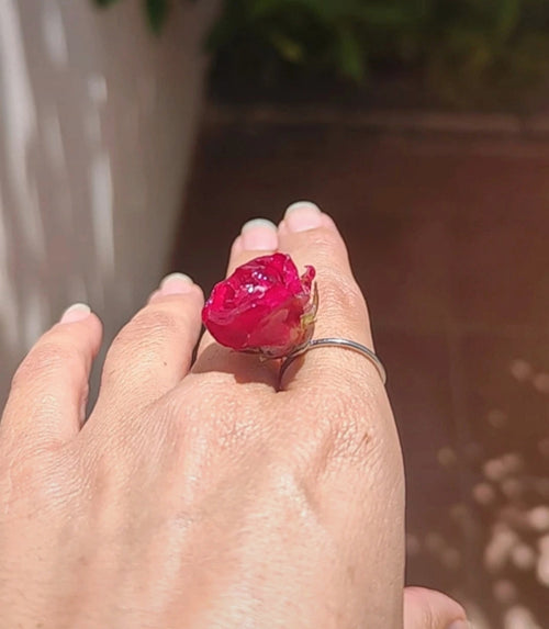 Anillo de mini rosa real resinada
