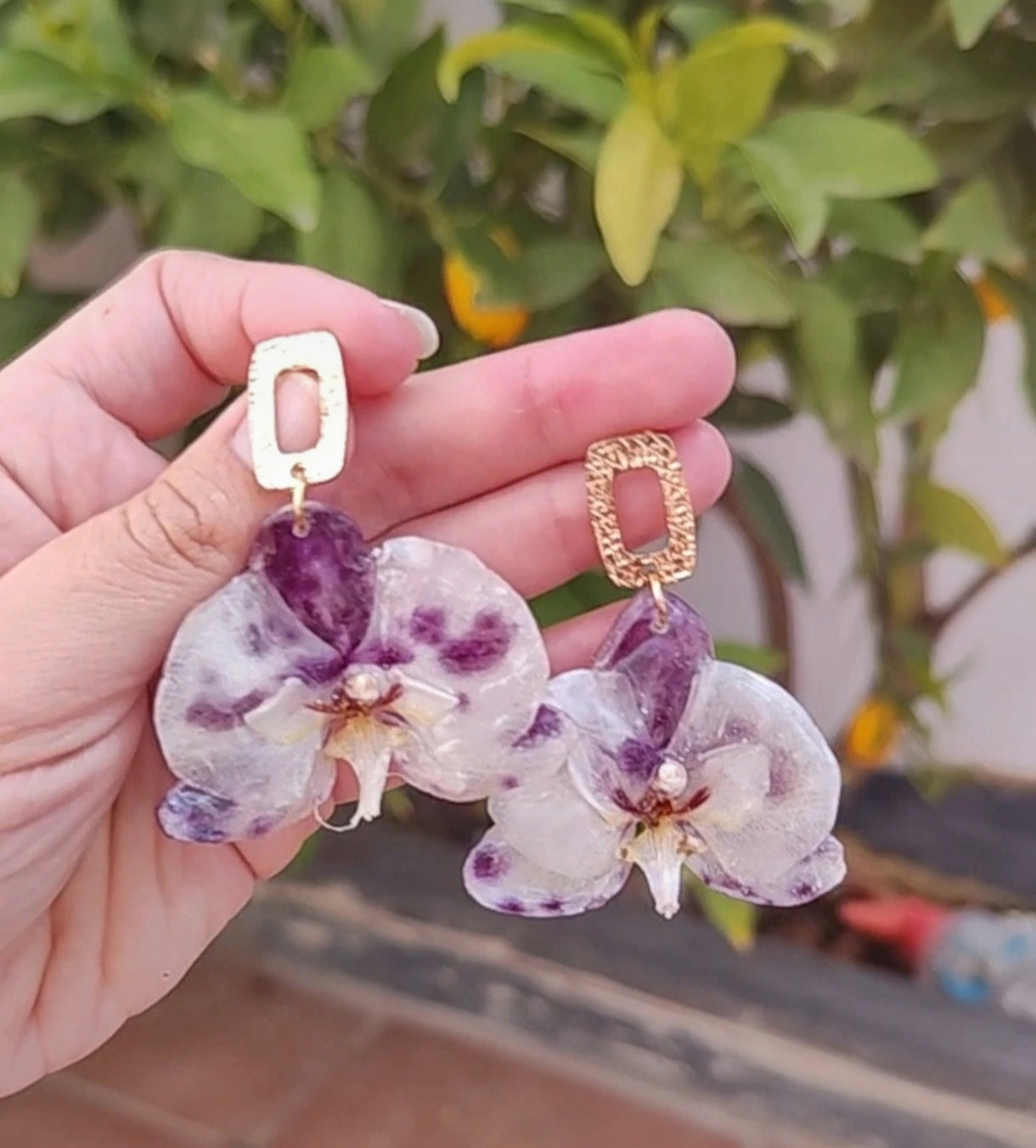 Pendientes de orquídea  auténtica, joyería de resina hecha a mano, pendientes florales colgantes para mujer, regalo botánico