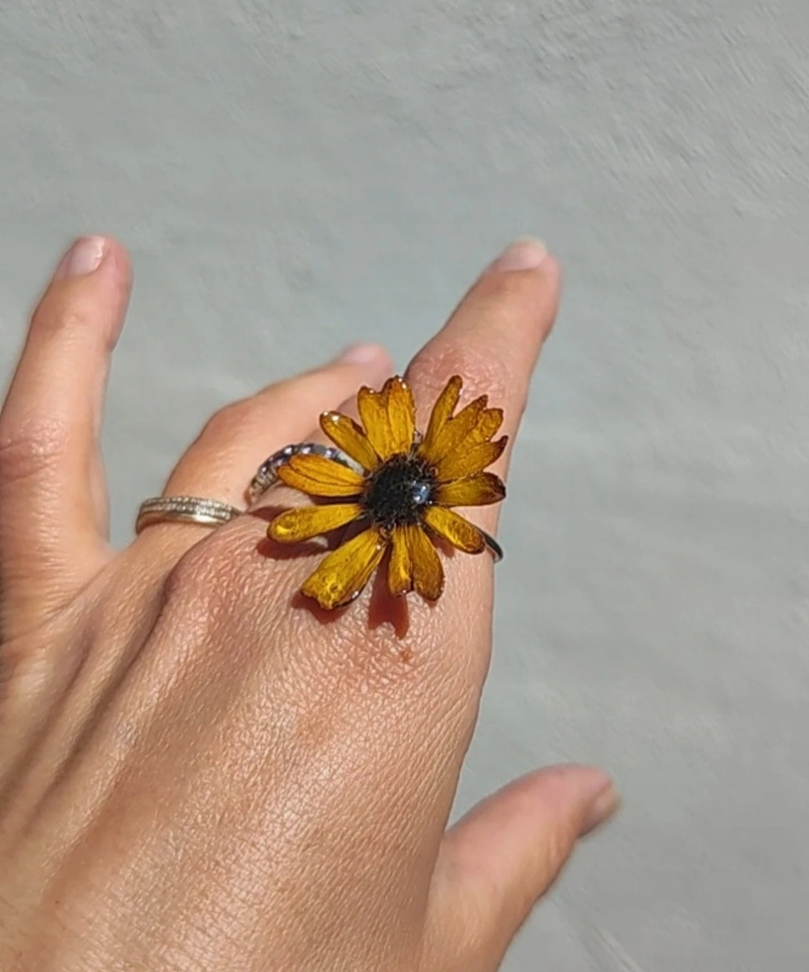 Anillo de margarita real resinada