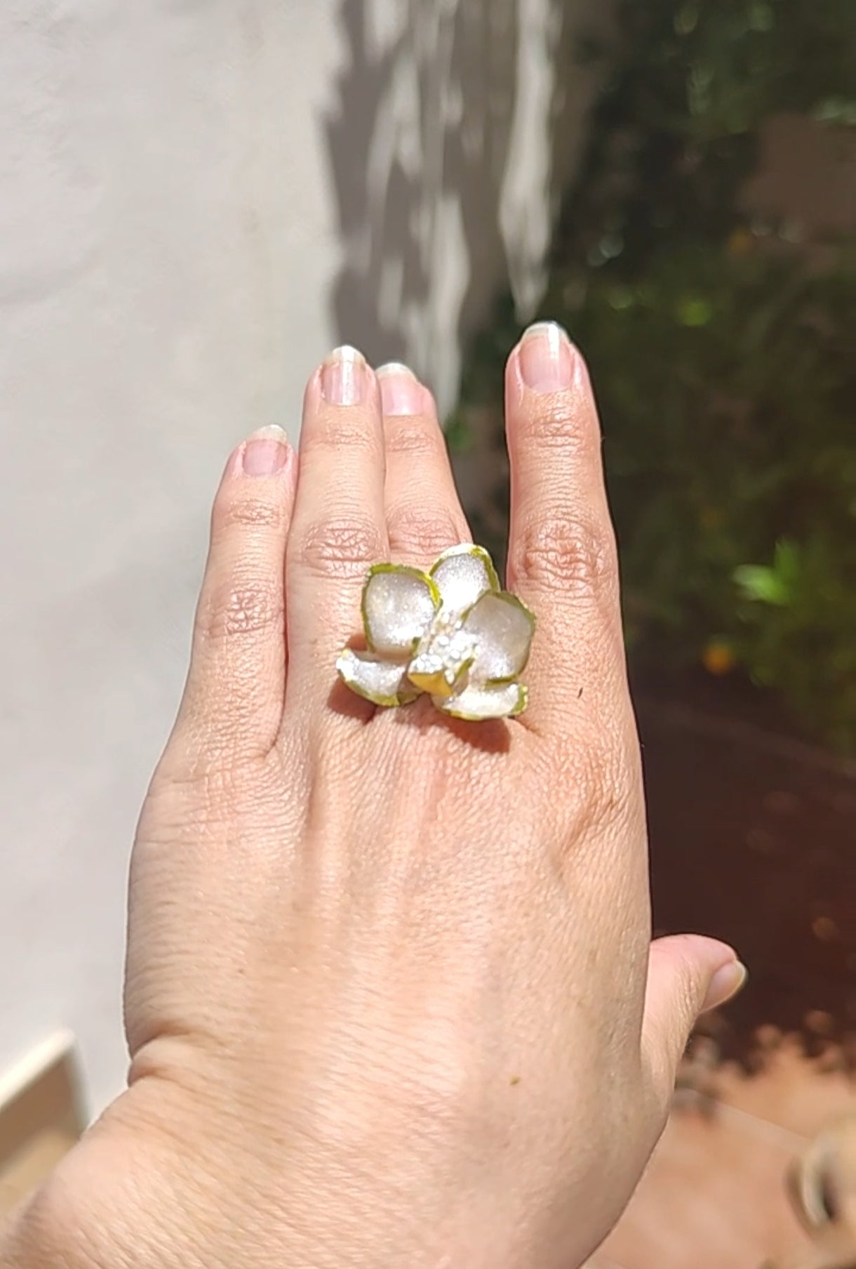 Anillo de mini orquídea real resinada