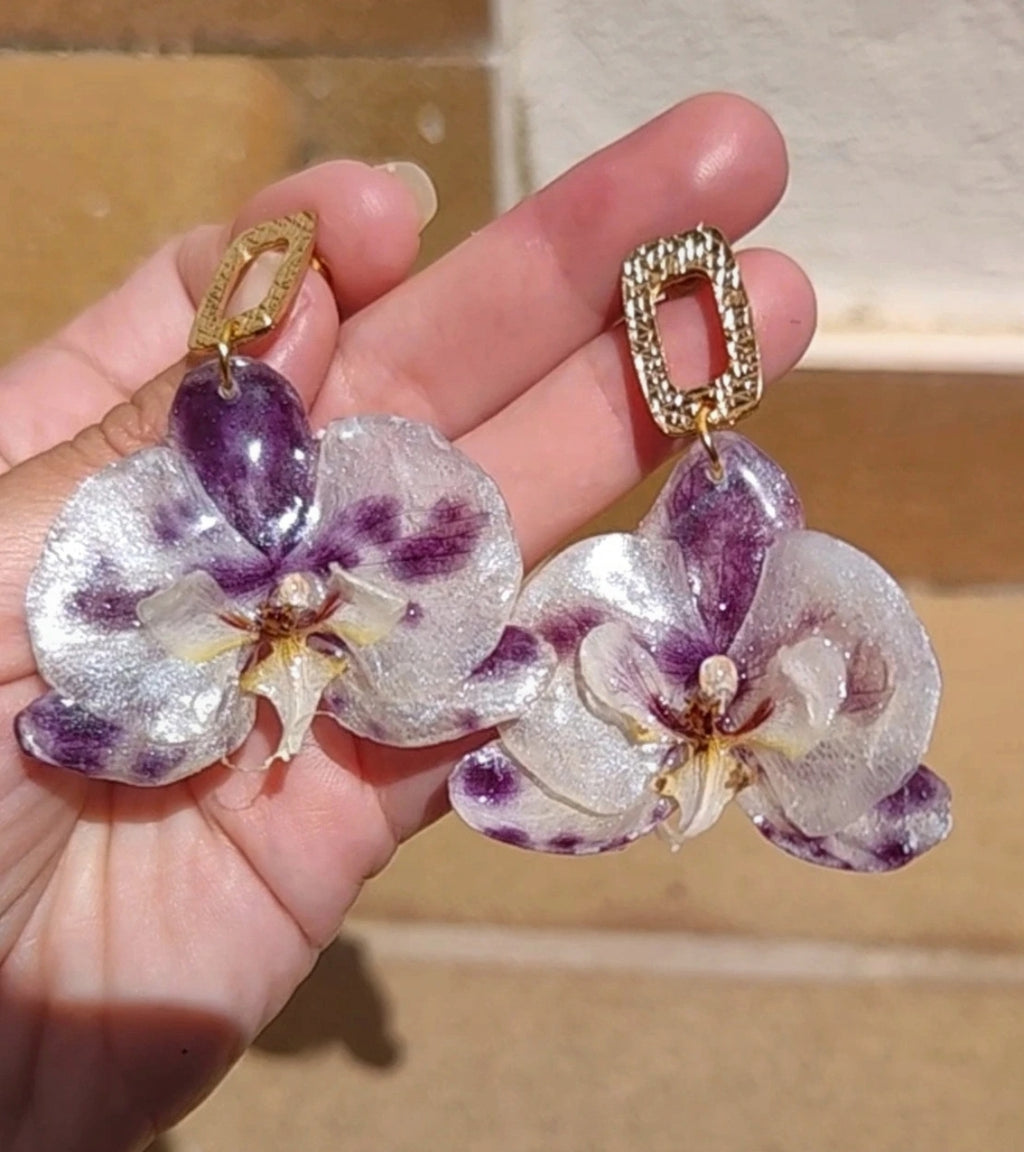 Pendientes de orquídea  auténtica, joyería de resina hecha a mano, pendientes florales colgantes para mujer, regalo botánico