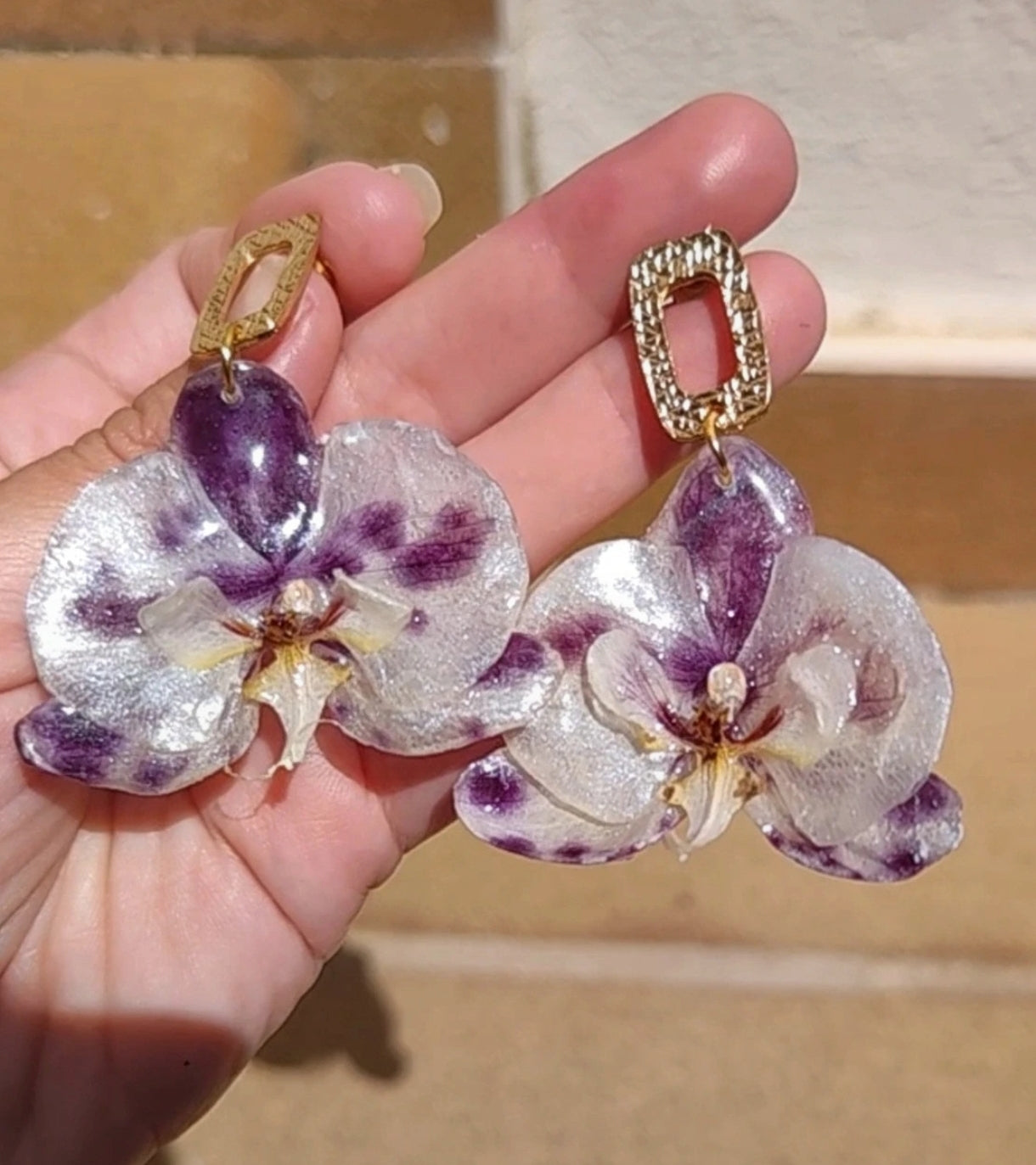 Pendientes de orquídea  auténtica, joyería de resina hecha a mano, pendientes florales colgantes para mujer, regalo botánico