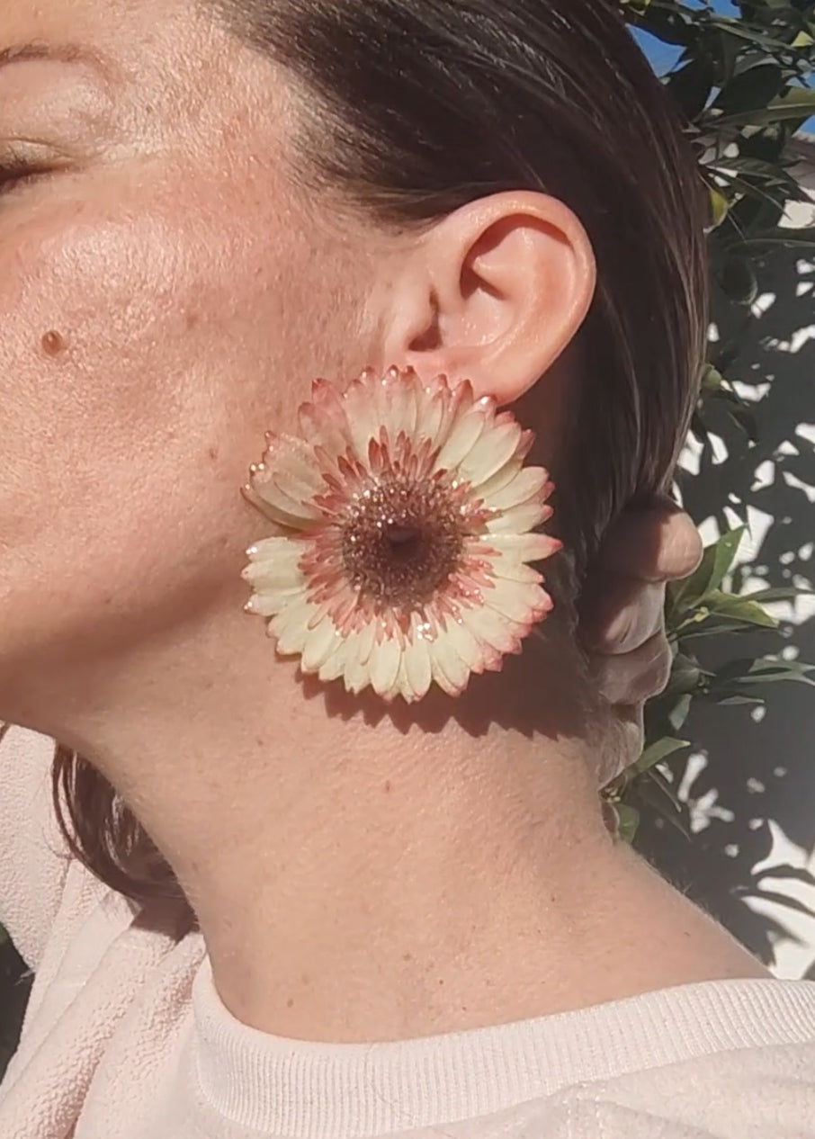 Real Gerbera Flower Earrings. Handmade Resin Jewelry, Yellow & Blush Pink Pressed Flowers, Botanical Floral Earrings Gift