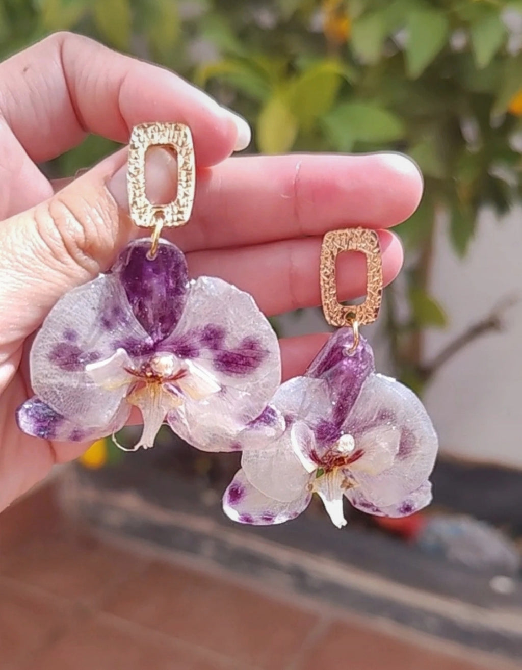 Pendientes de orquídea  auténtica, joyería de resina hecha a mano, pendientes florales colgantes para mujer, regalo botánico