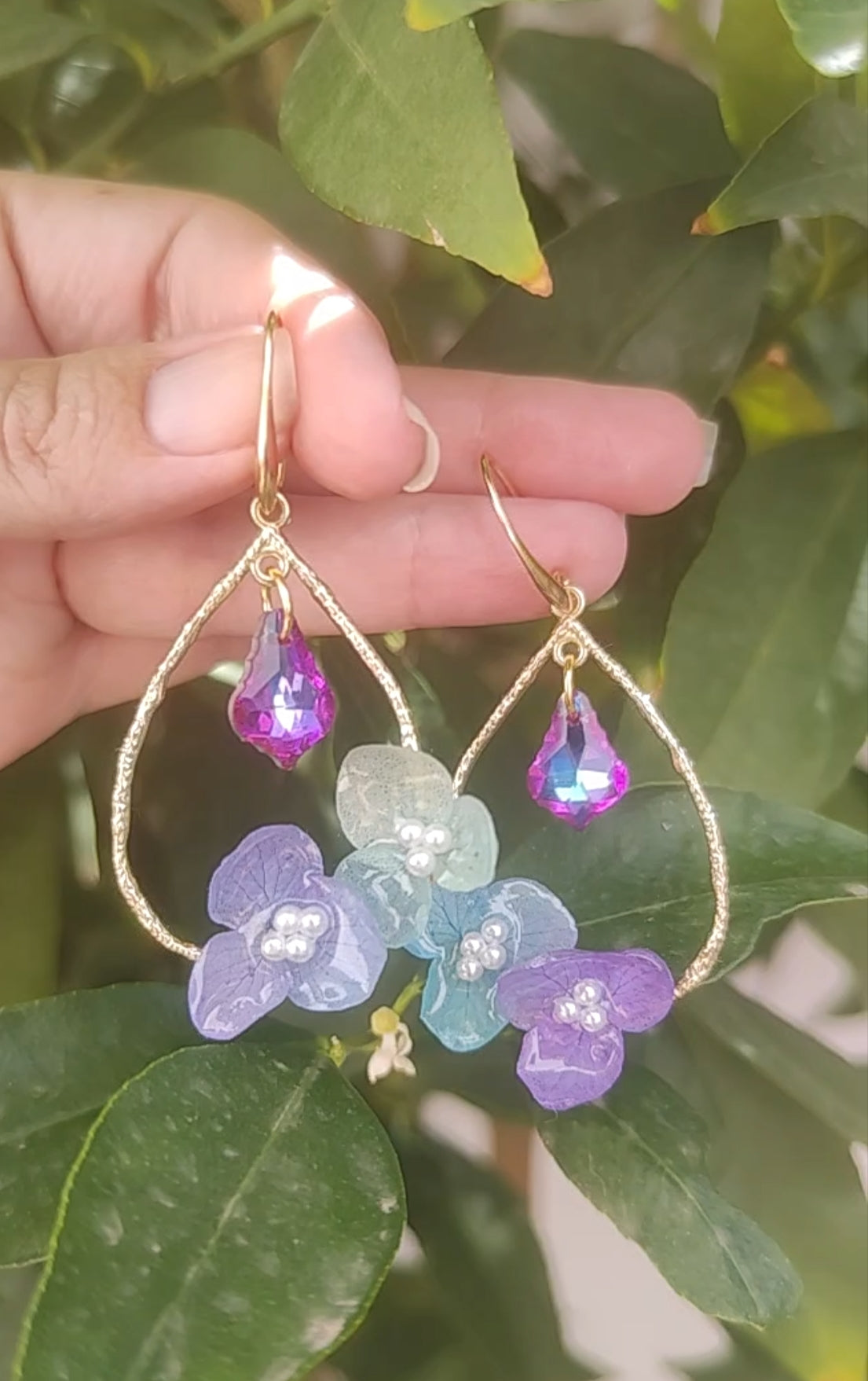 Pendientes con hortensias auténticas