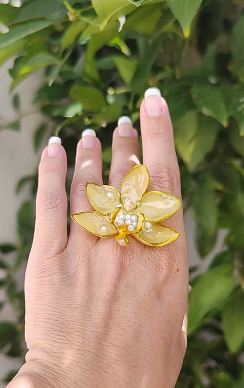 Anillo de orquídea real resinada