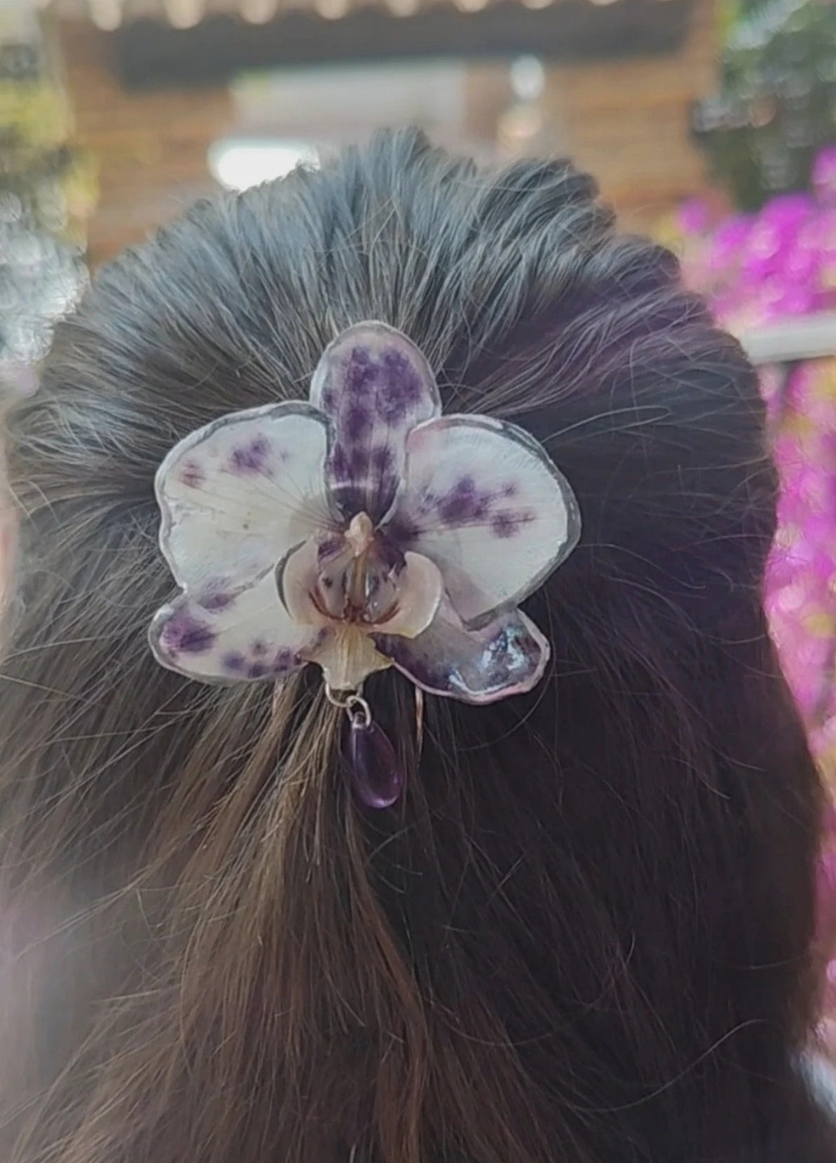 Pasador de pelo de orquídea auténtica resinada