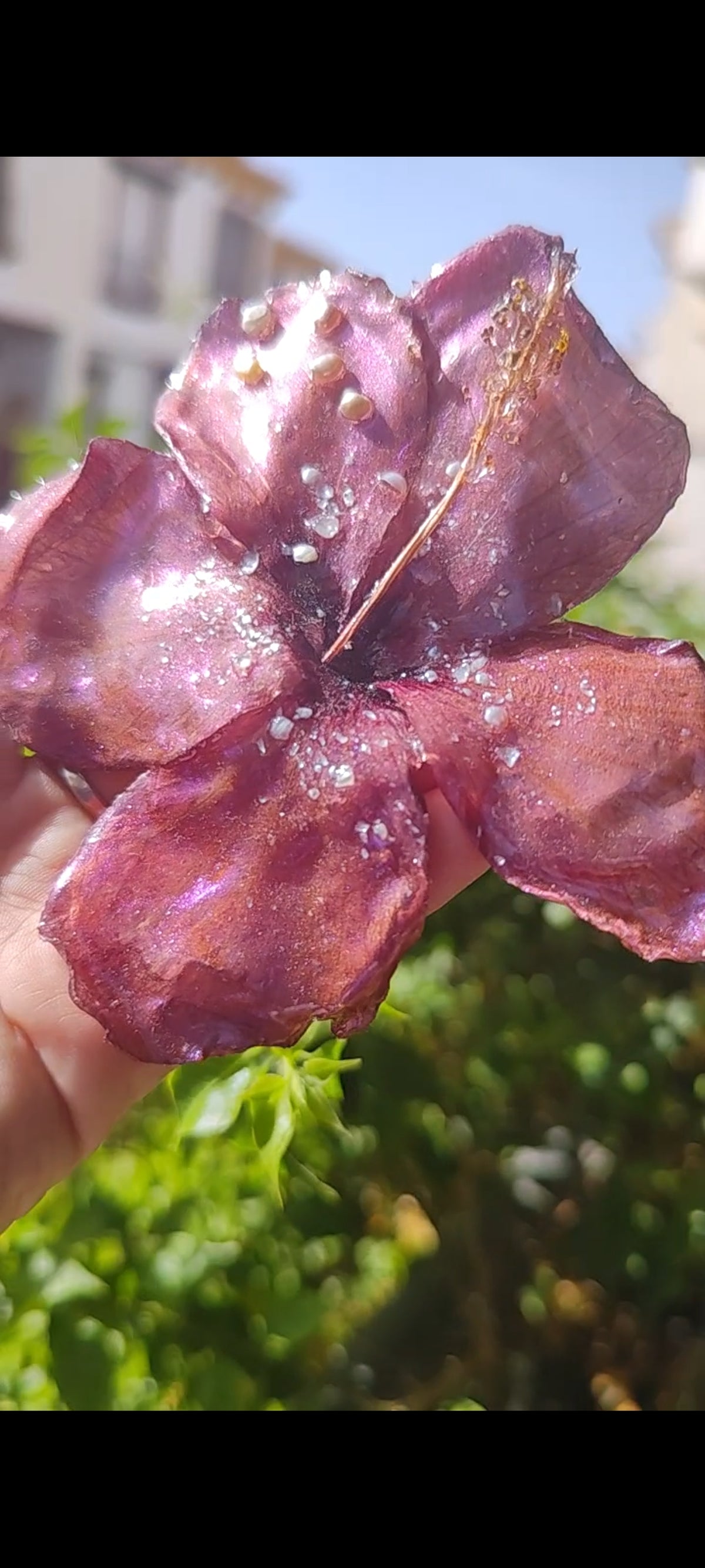 Pasador de Pelo con Flor Real, Hibisco Rojo y Perlas Naturales, Clip Artesanal de Resina, Accesorio Floral para el Cabello, Regalo Mujer